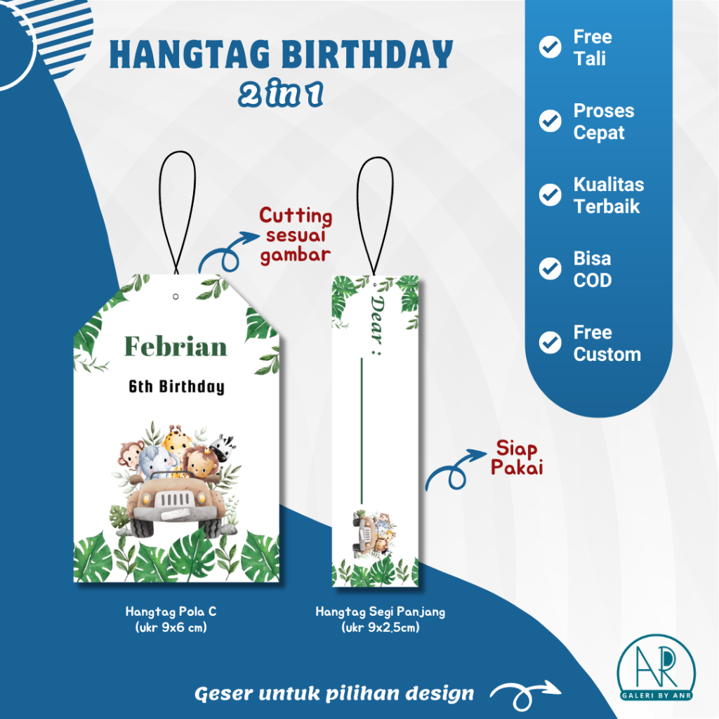 D28 Hangtag Birthday 2in1 custom | Tag Label ulang tahun ultah tedak siten aqiqah happy birthday lab