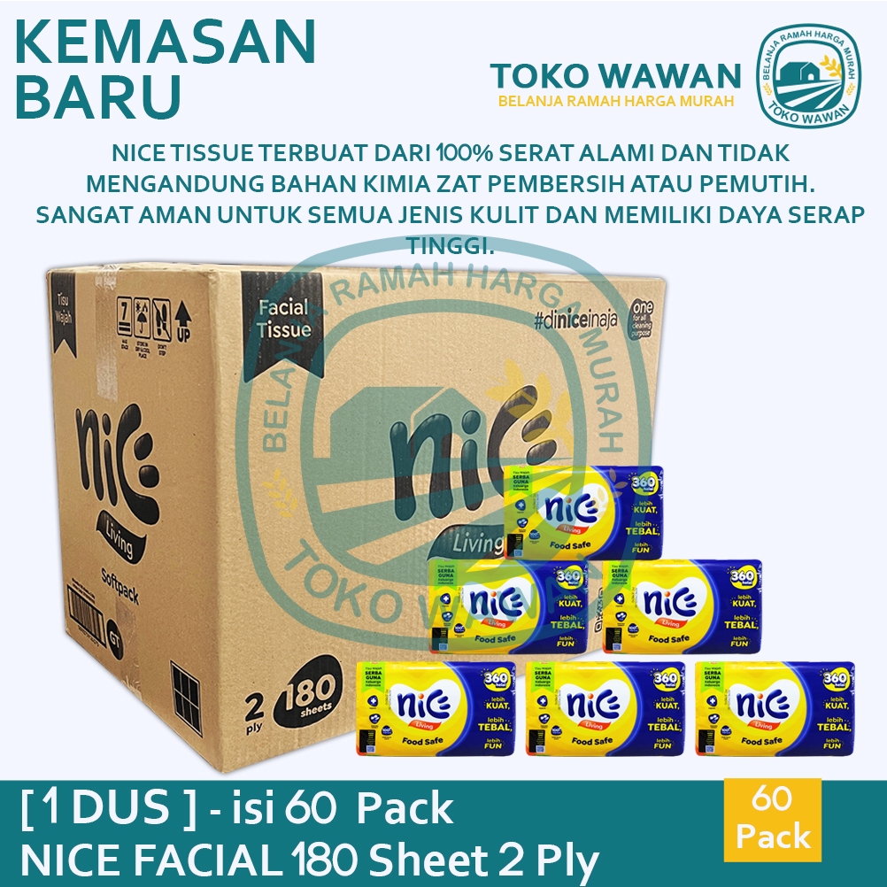 Tissue NICE Facial 360 Helai  / 1 DUS / KARTON isi 60 PACK / HARGA GROSIR