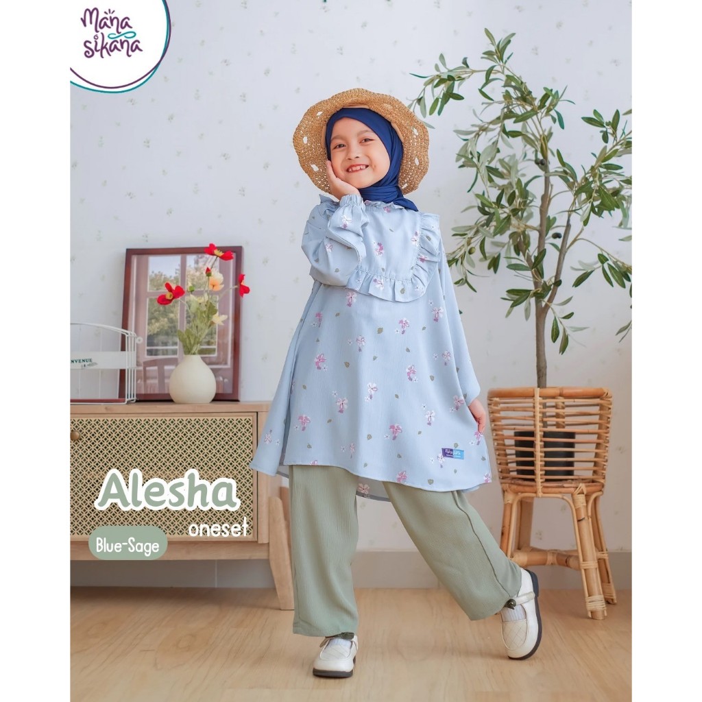 MANASIKANA Alesha Oneset Setelan Baju Tunik Celana Anak Perempuan 2-13 tahun