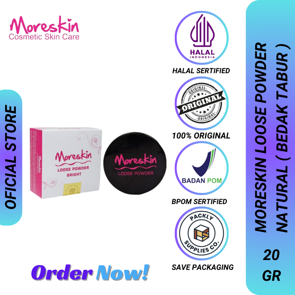 Moreskin Loose Powder Natural Bedak Tabur Penghilang Bekas Jerawat Penghilang Flek Hitam Wajah Bpom