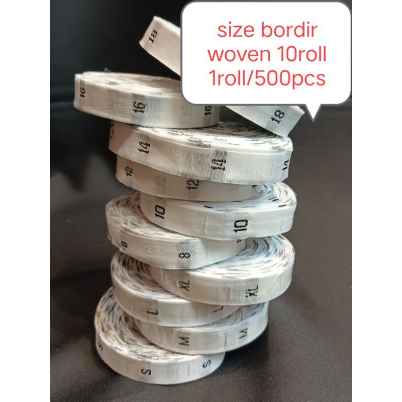 

Label Size Bordir Woven @10 Roll putih Label Size Huruf Ukuran Pakaian Jahit