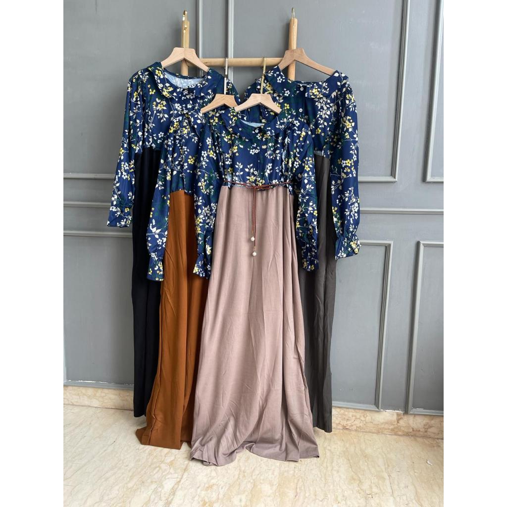 BEVY Gamis Kombinasi Motif Bunga Free Belt