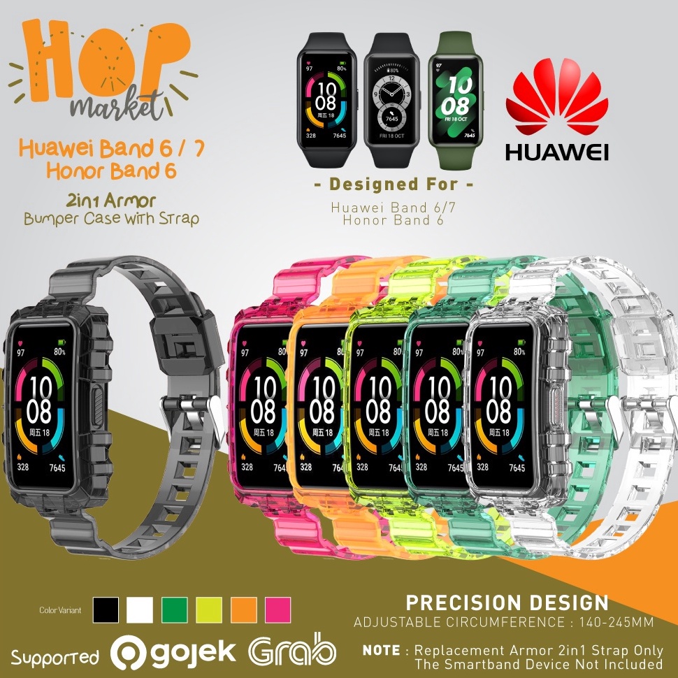 ART R44B Armor 2in1 Rubber Strap with Bumper Case Cover for Huawei Band 7  Honor Band 6 Tali Jam Sil