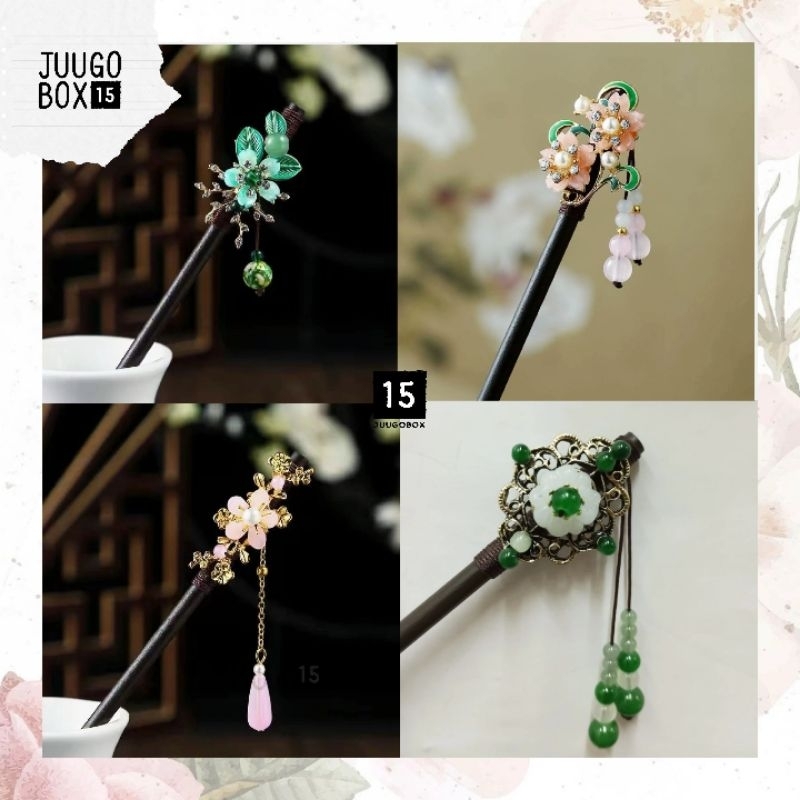 JK3 JK4 JK19 JK28 JK30 - Tusuk Konde Kayu Wood Hair Aksen Mutiara Kristal Jade Giok Rumbai Flower Bu
