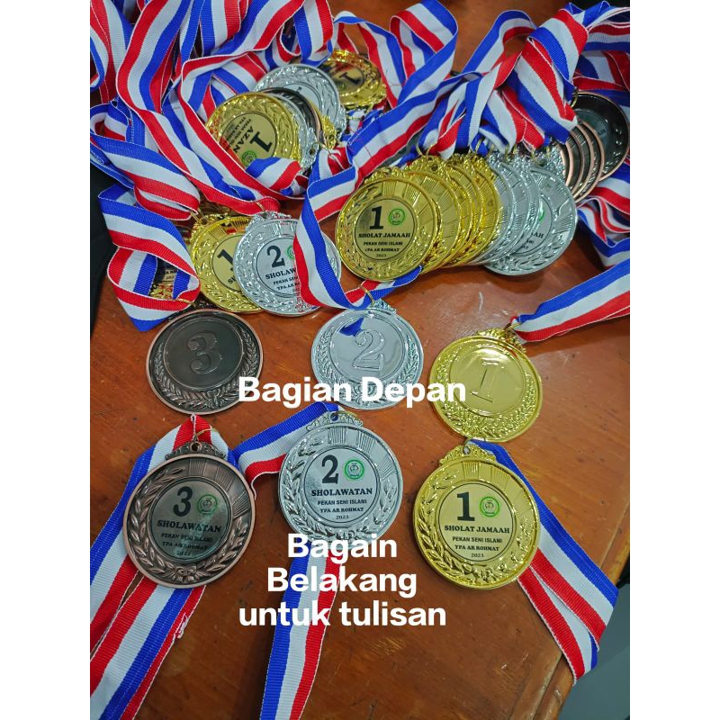 Medali Futsal Tenis Custom Logam Diameter 6,5 cm Angka Pilihan Per Satuan
