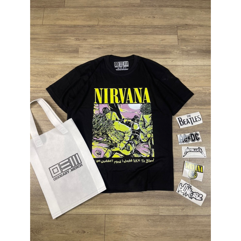 T-Shirt Kaos Nirvana Green Free Bag Bonus Sticker High Logo Tebal Pria Baju Distro Katun Wanita Puti