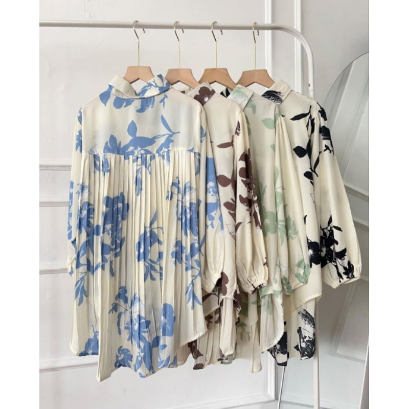 JKFashion - RSO OOTD BLOUSE WANITA MOTIF BUNGA LENGAN PANJANG PLISKET / MUNNA BLOUSE PLISKET MOTIF B