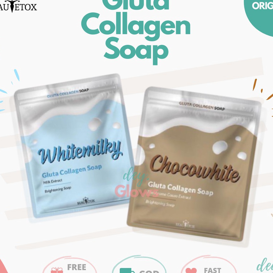 Terlaris GLUTA COLLAGEN SOAP WHITEMILKY CHOCOWHITE BEAUTETOX PEMUTIH BADAN PERMANEN NATURAL BPOM REA