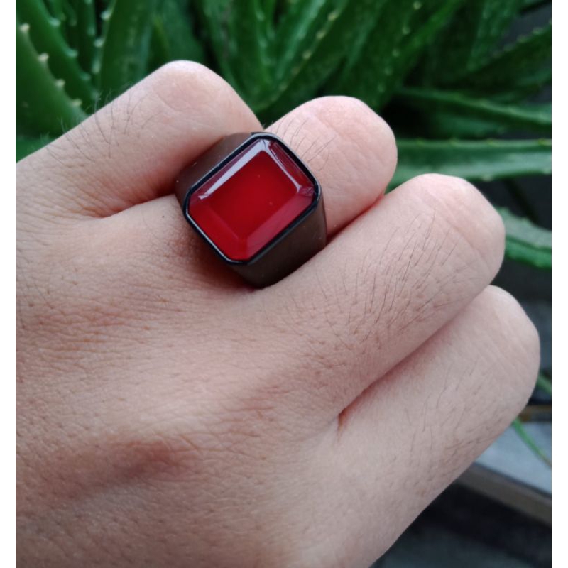 batu akik red baron kotak ring titanium