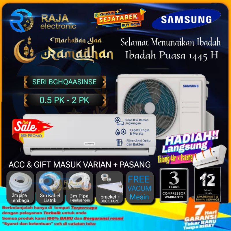 AC SAMSUNG 1/2 PK LOW WATT BLUE FIN + INSTALASI & MATERIAL