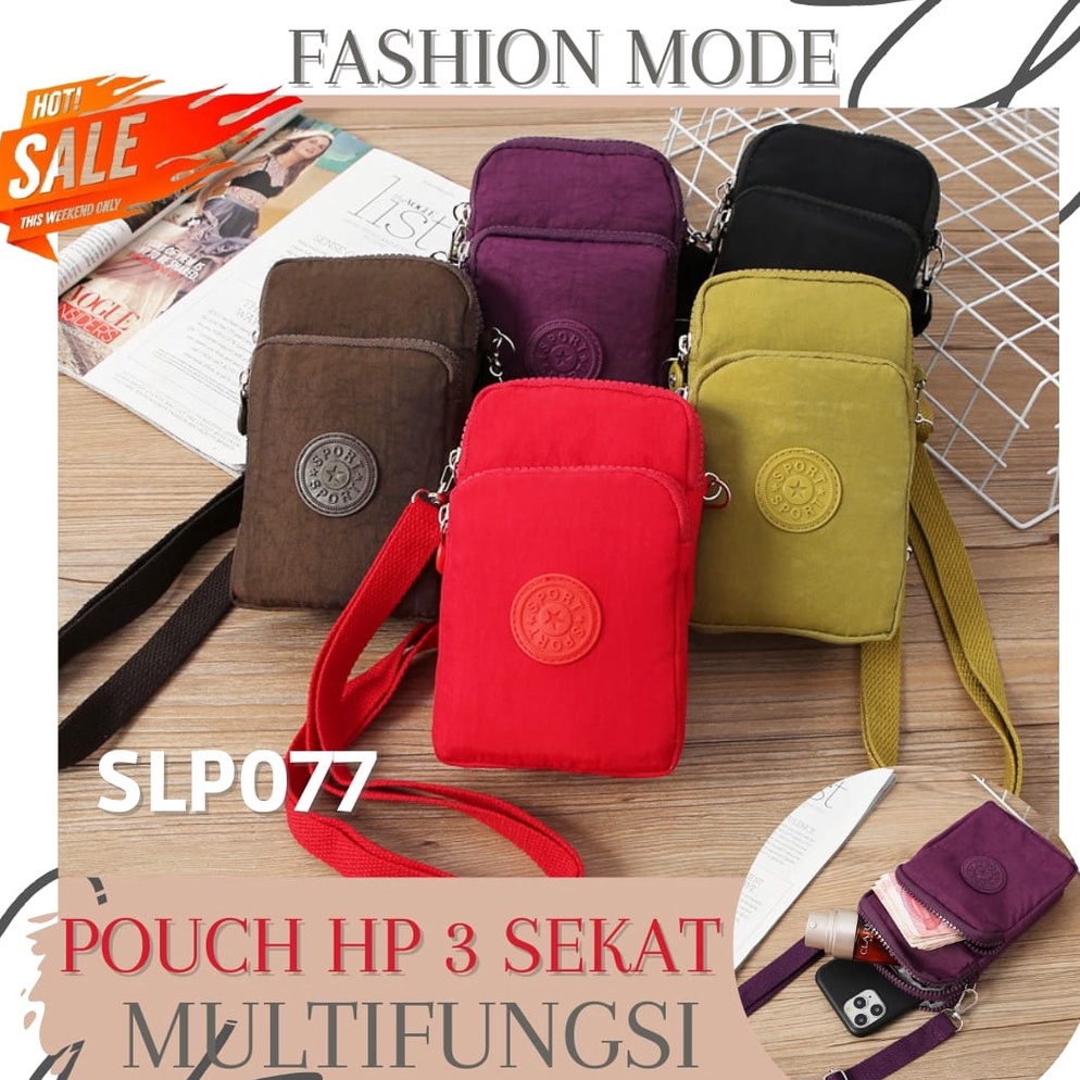 SLP77  NYLON POUCH SELEMPANG HP HANDPHONE WATERPROOF WANITA 3 SEKAT MURAH IMPORT DOMPET MINI CEWEK A