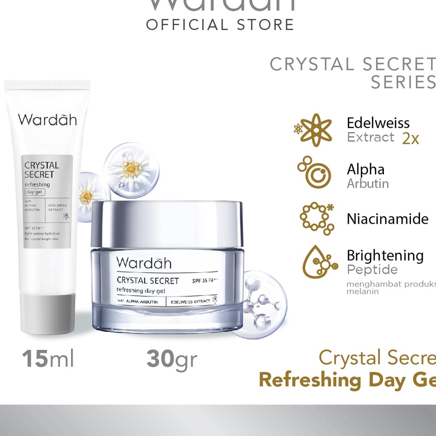 Istimewa Wardah Crystal Secret Refreshing Day Gel  Krim Pagi dengan Extract Edelweiss  Pelembab Menc