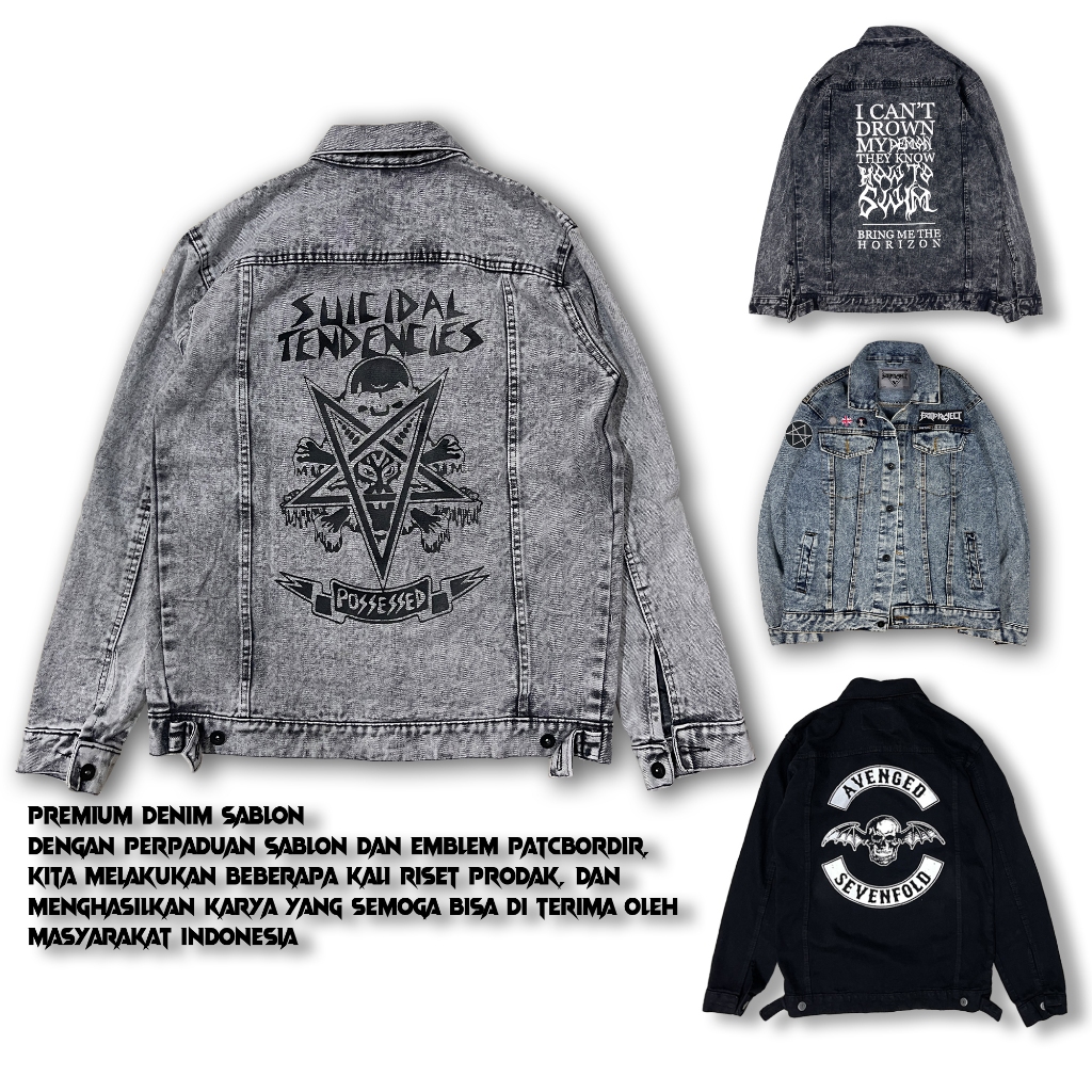 JAKET JEANS SABLON KOLABORASI DENGAN BORDIR MOTIF BAND BRING ME THE HORIZON YANG MENGHASILKAN SUATU 
