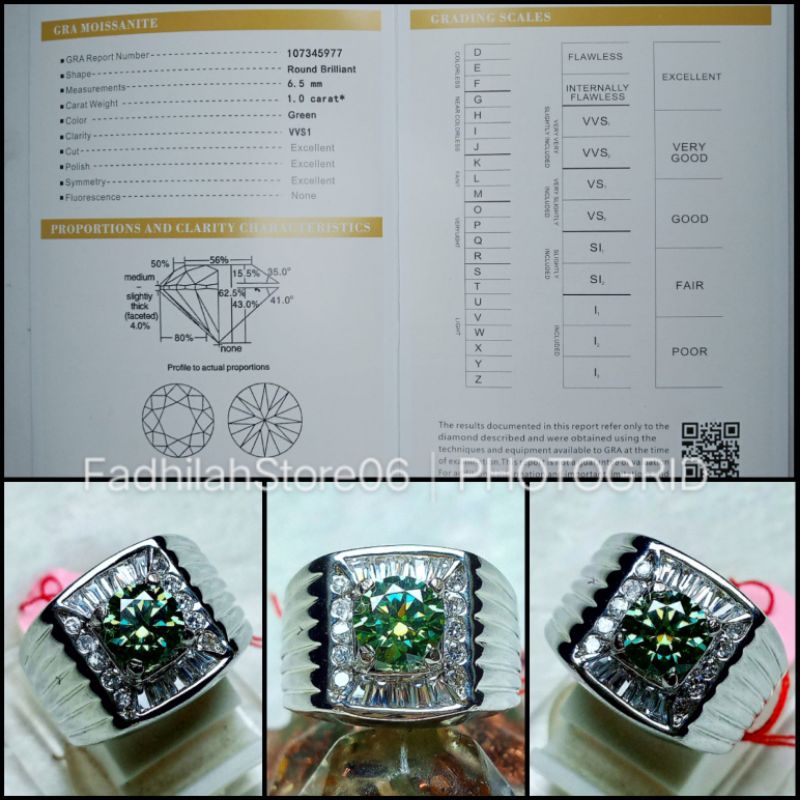 Cincin Green Diamond Moissanite Round Cutting + Sertifikat GRA