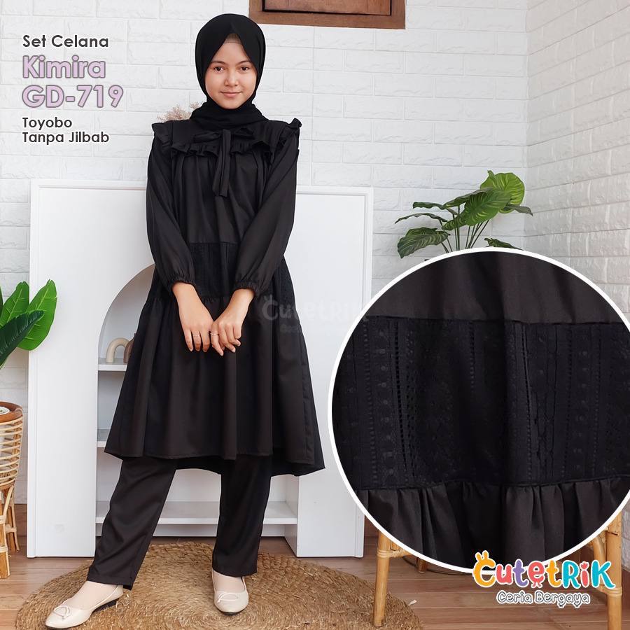 (1 tahun s.d Dewasa) GD 719 Baju Muslim Setelan Tunik Celana Hitam Anak Remaja Dewasa Cutetrik Kimir