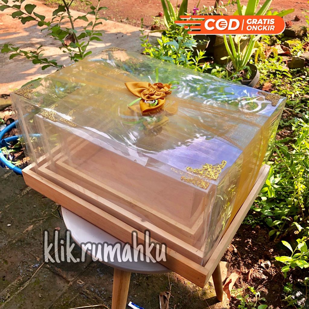 

Kotak Seserahan Kayu Tutup Mika Tebal Style Rustic Hias Tile dan Siku