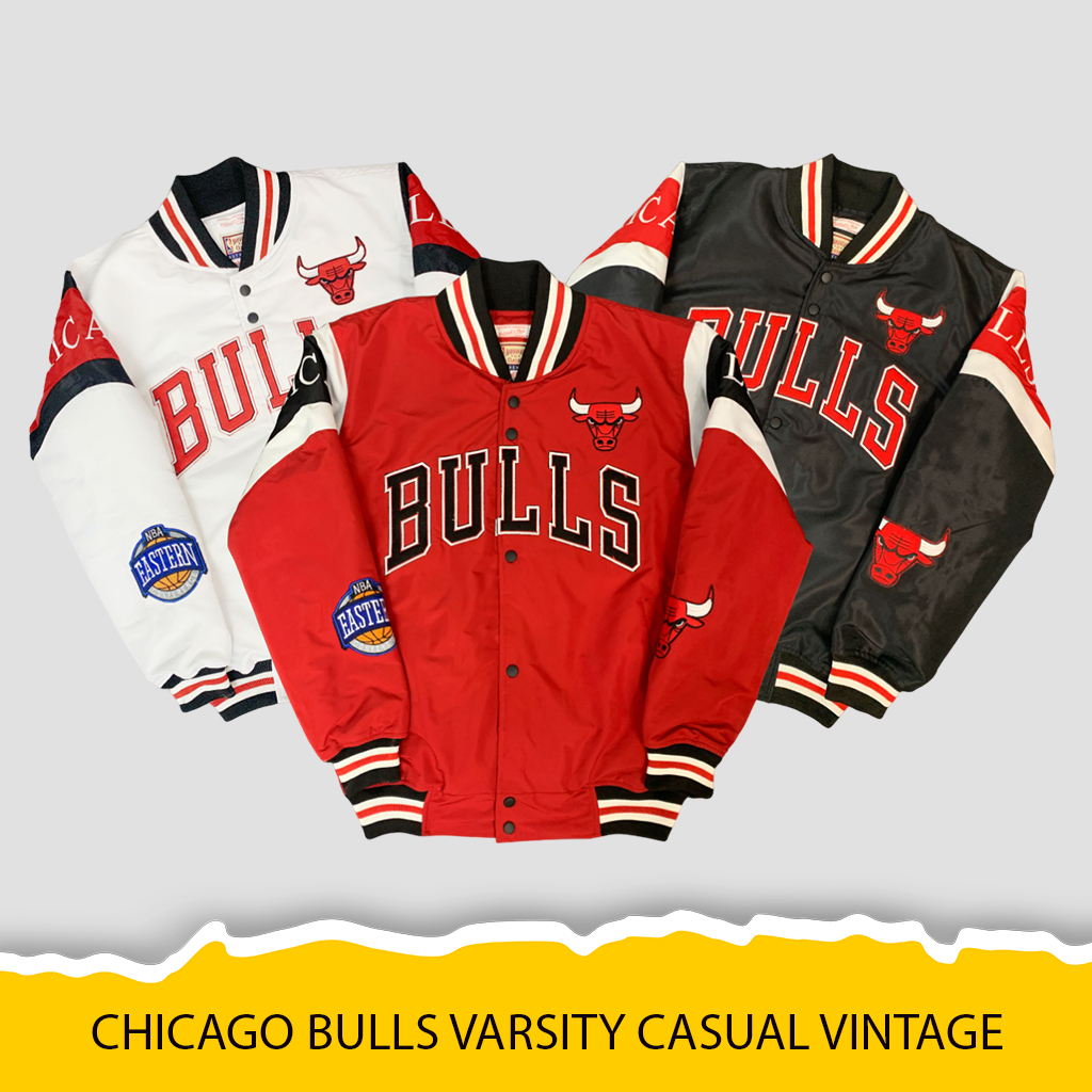 JAKET VARSITY BASKETBALL PRIA WANITA CASUAL VINTAGE CHICAGO BULLS SERIES