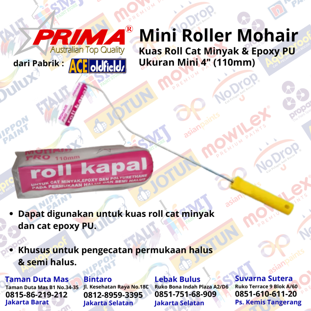 Kuas Roll Kapal (Mini Roller) Prima Mohair dari ACE Oldfields 110mm