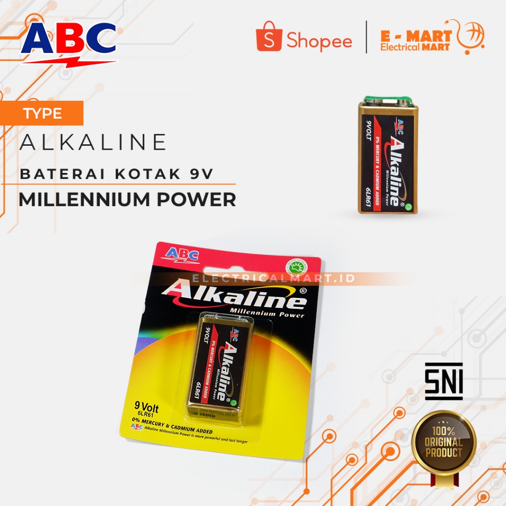 ABC ALKALINE Battery 9V / Baterai 9V Kotak / Baterai Mic GROSIR