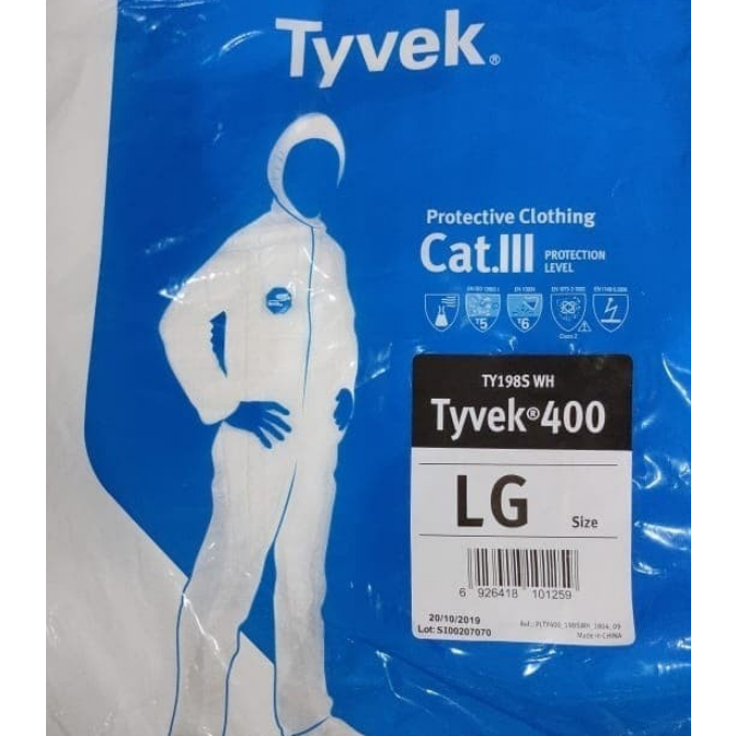 Hazmat tyvex pakaian pelindung diri (APD) sekali pakai yang terbuat dari bahan DuPont™ Tyvek® poliet
