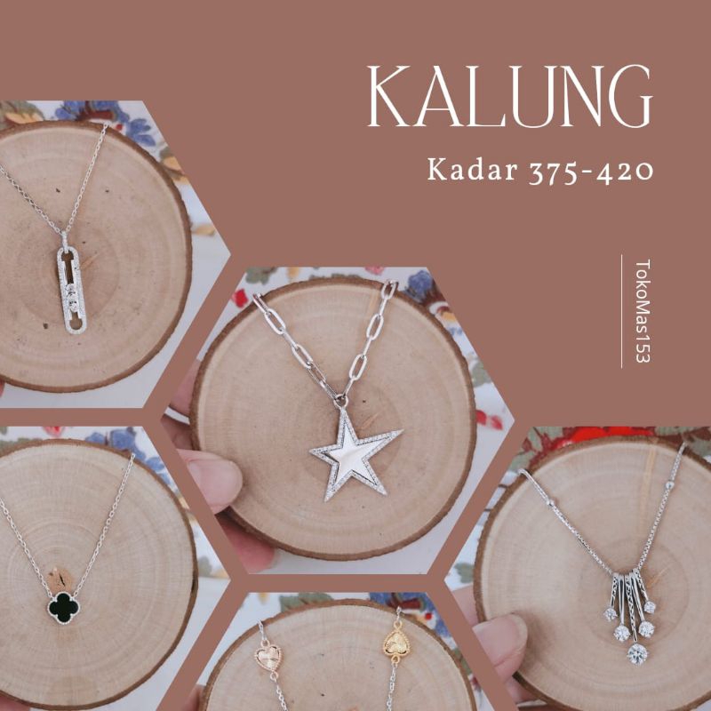 WAJIB TANYA STOK Realpict Kalung Berliontin Emas Putih Asli Kadar 375