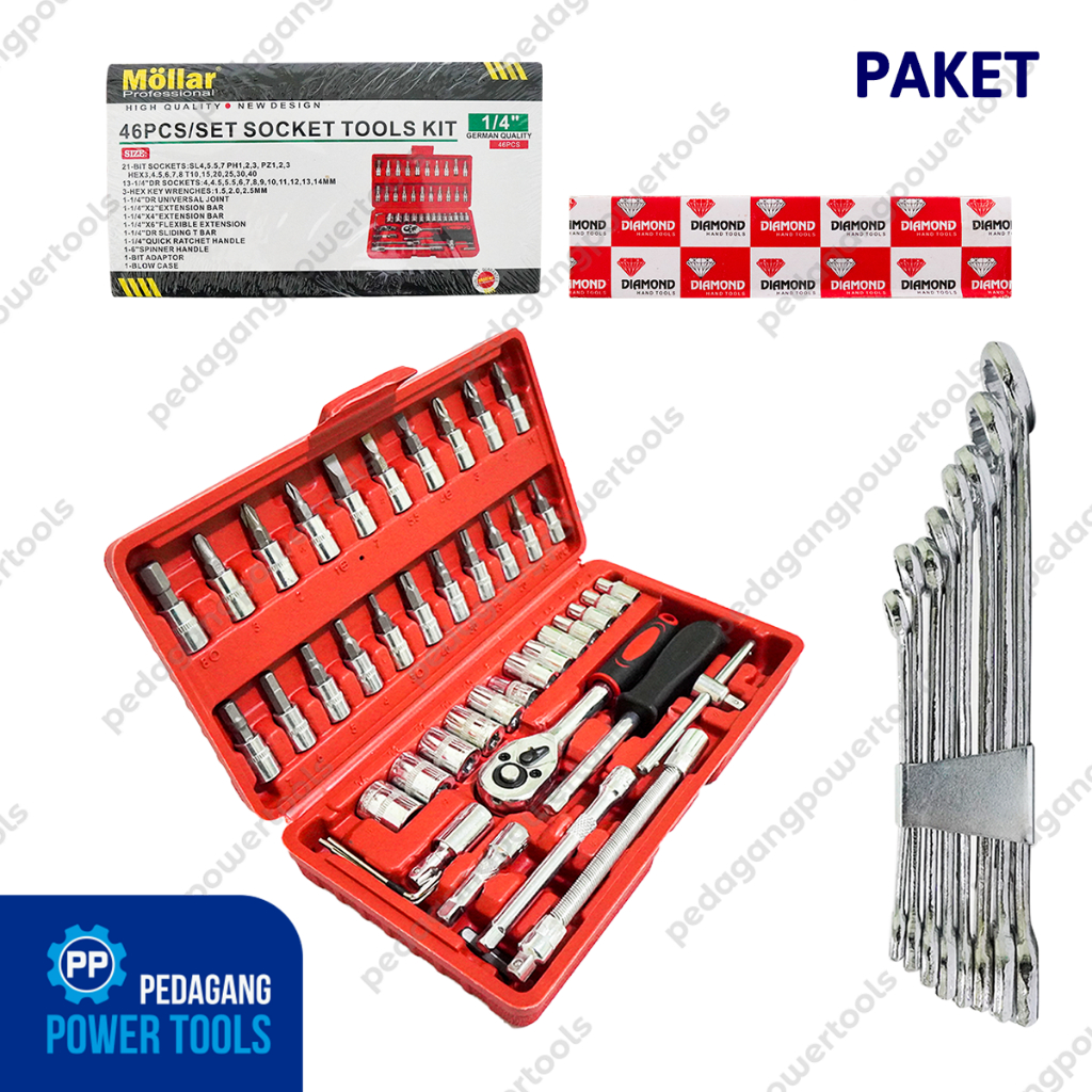 Paket Kunci Sok Set 46 pcs + DIAMOND Kunci Ring Pas Set 8 pcs Tool Kit