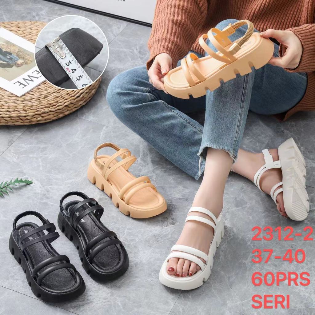 Sandal Selop Wedges Tali Kerut Jelly Fashion Import Kkekinian MJ 2312-2