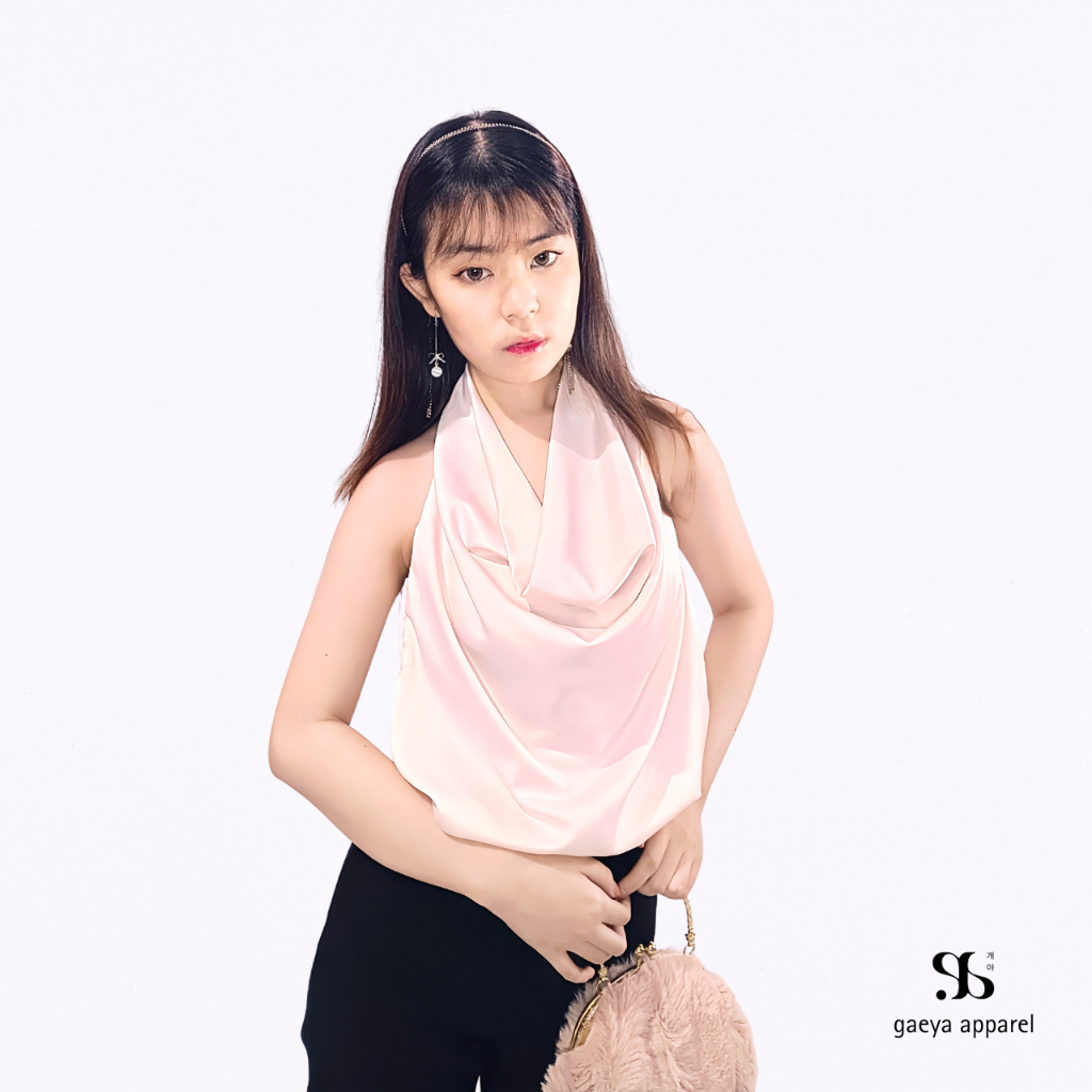 [GAEYA] Leora Top Sexy Loose Backless Sateen Blouse Halterneck Tanktop Atasan Korean Wanita Premium