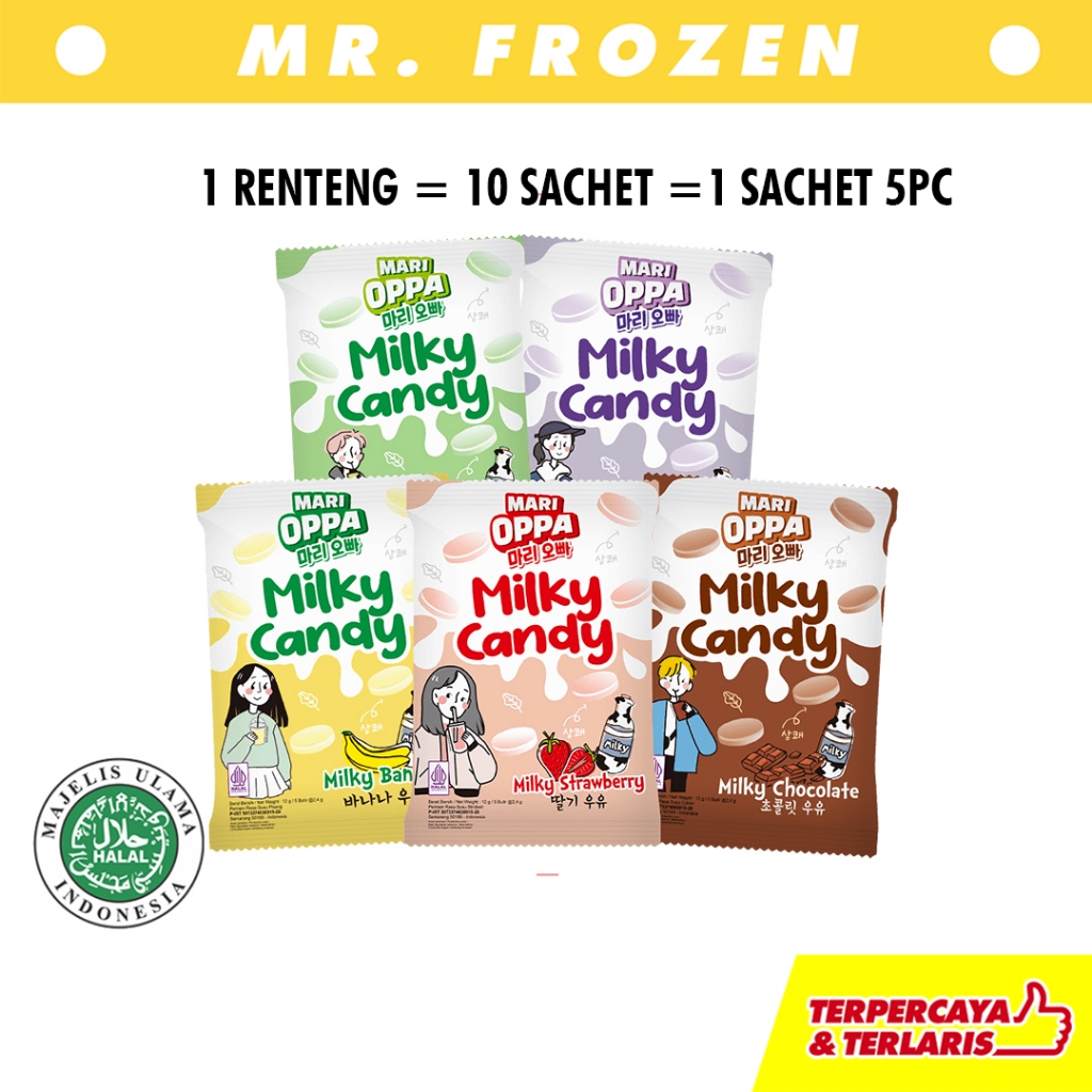 

Milky Candy Mari Oppa 1 Renceng Isi 10 Sachet (1 Sachet isi 5pcs)