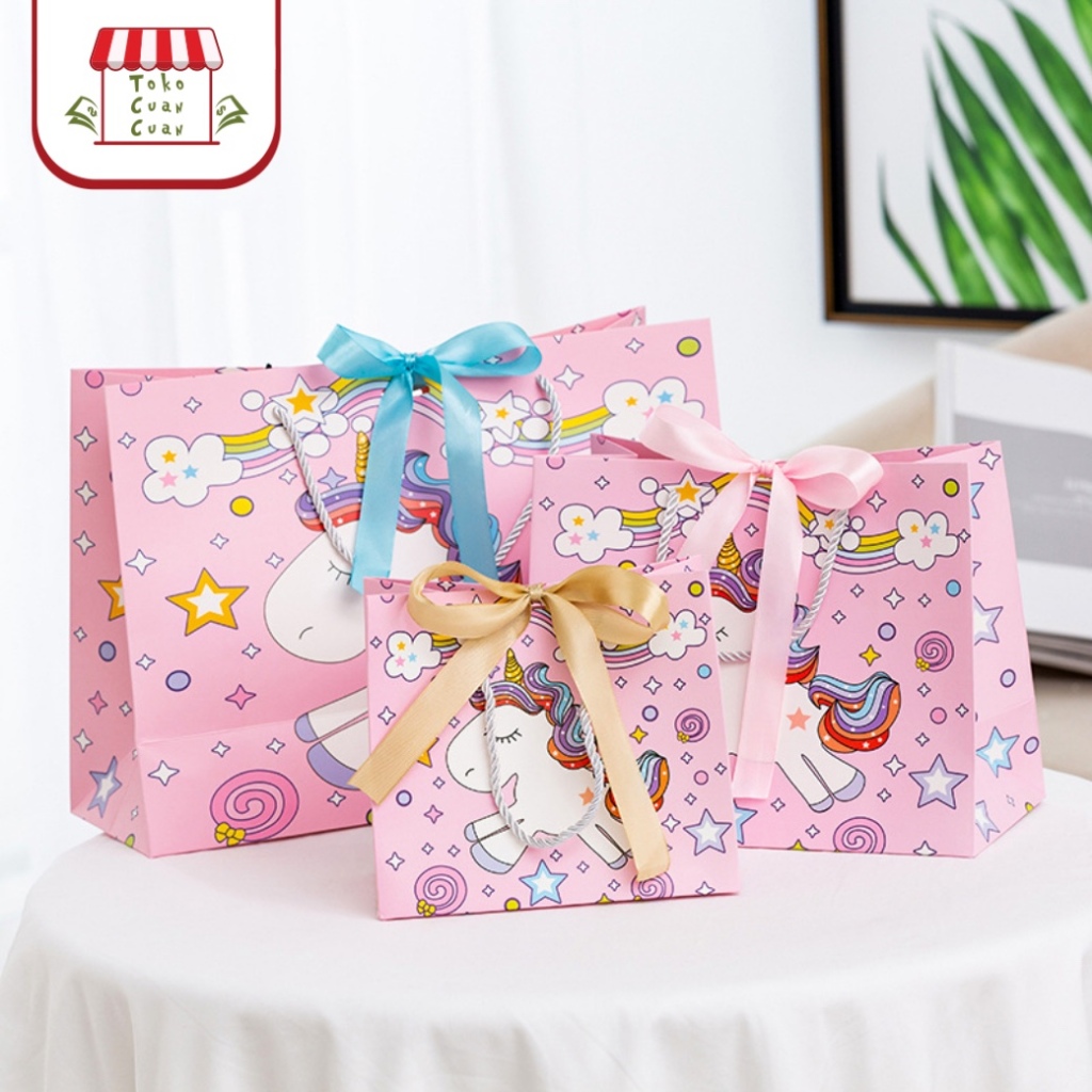 

TCC PINK UNICORN Paperbag Kantong Kertas Tas Ulang Tahun Birthday Goodie Bag Paper bag murah