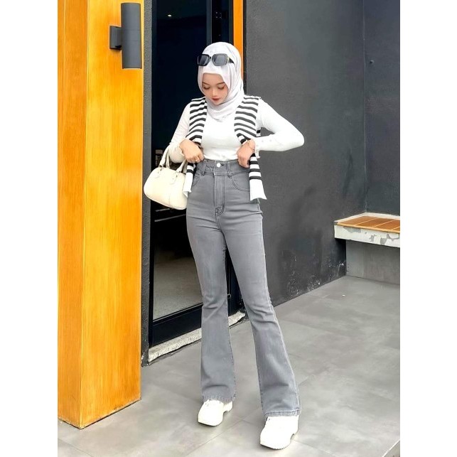 HW Cutbray Jeans Wanita Celana Cutbray Stretch Kekinian Cutbray Flared Premium Celana Panjang Wanita