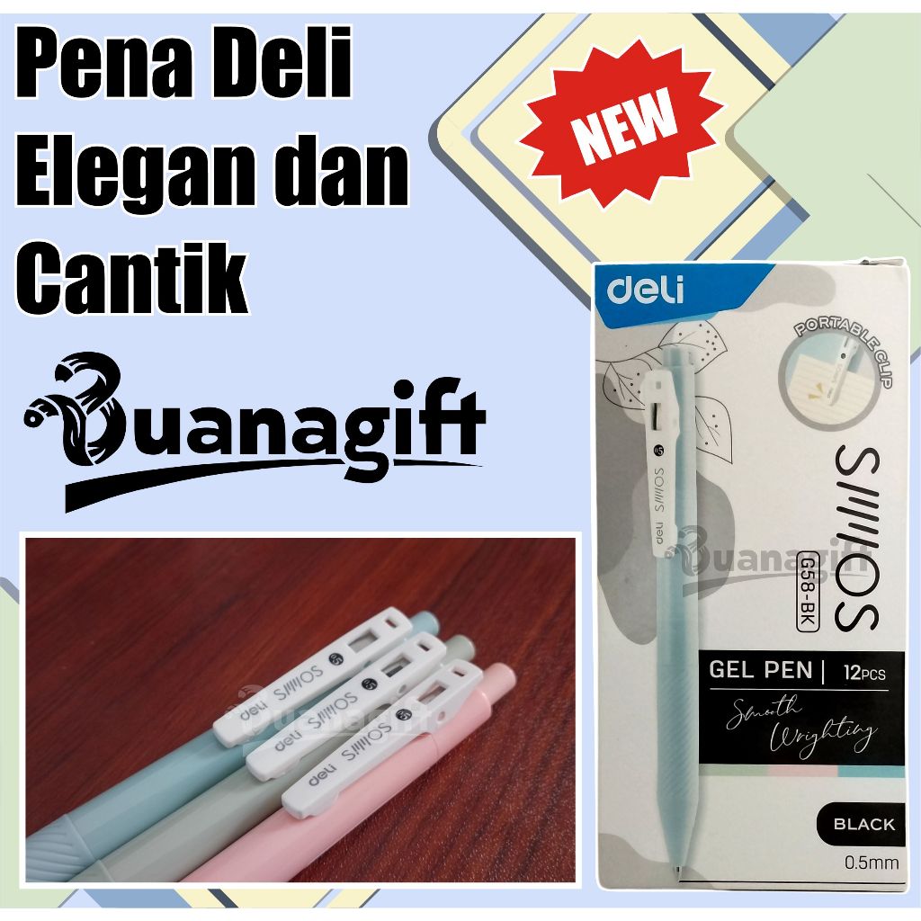 

Pena Deli Retracable Gel Pen / Pulpen Gel Cetak 0.5 mm Tinta Hitam Body Pastel EG58 - isi 12 pcs - Free Grafir - Buanagift