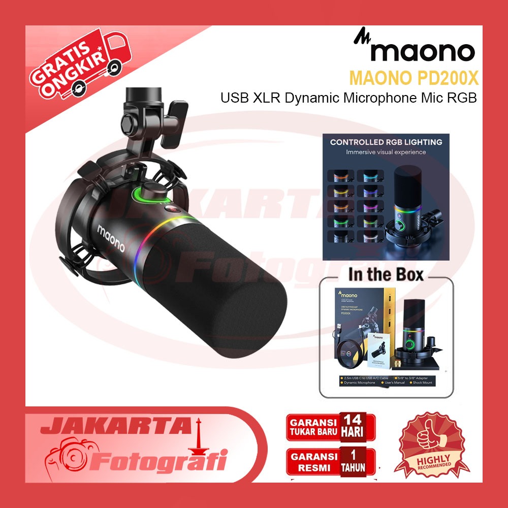 MAONO PD 200X RGB Dynamic Microphone USB XLR Dual Mikrofon Gaming Podcast Live Streaming Recording R