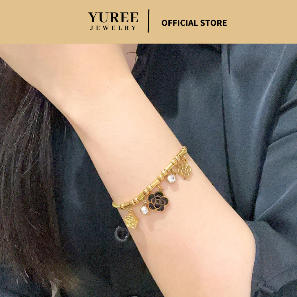 YUREE • Yeona Bracelet 18K Gold Plated • Perhiasan Gelang Bunga Mawar Titanium • Gelang Rose Stainle