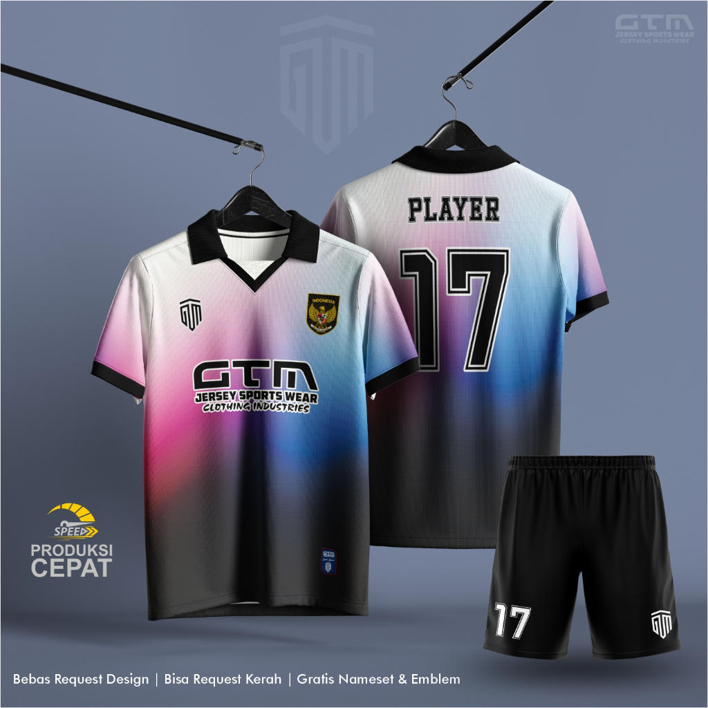 JERSEY BOLA FUTSAL GRADASI HITAM PUTIH KERAH RETRO ~ FREE CUSTOM DESIGN