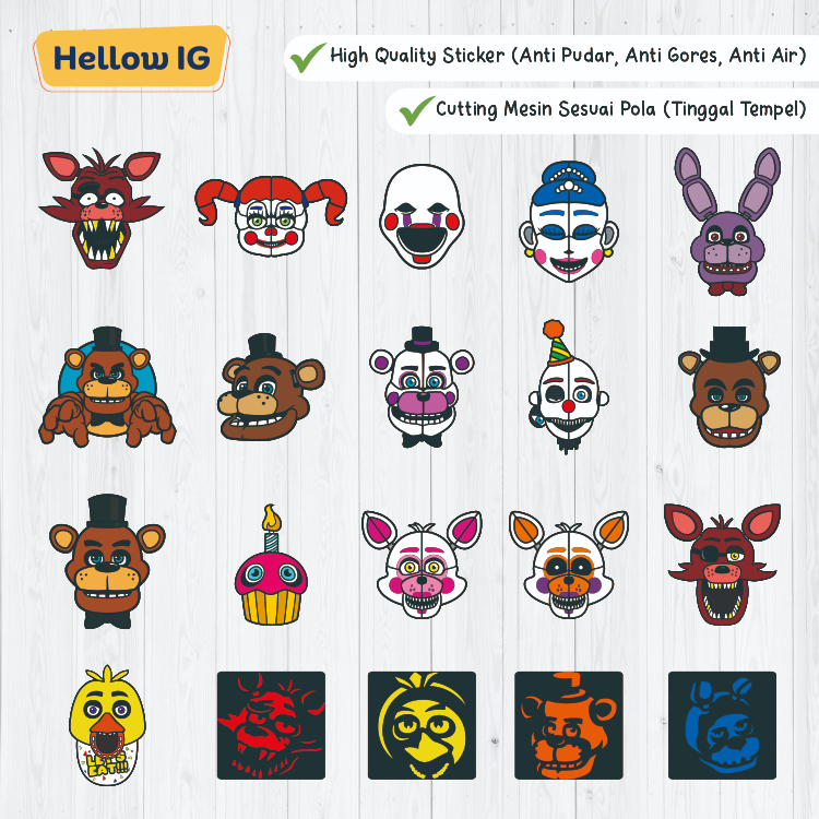 

STIKER FREDDYS FREDY 5NAF | STICKER PACK | WATERPROOF LUCU GELAS BOTOL HP KOPER PREMIUM