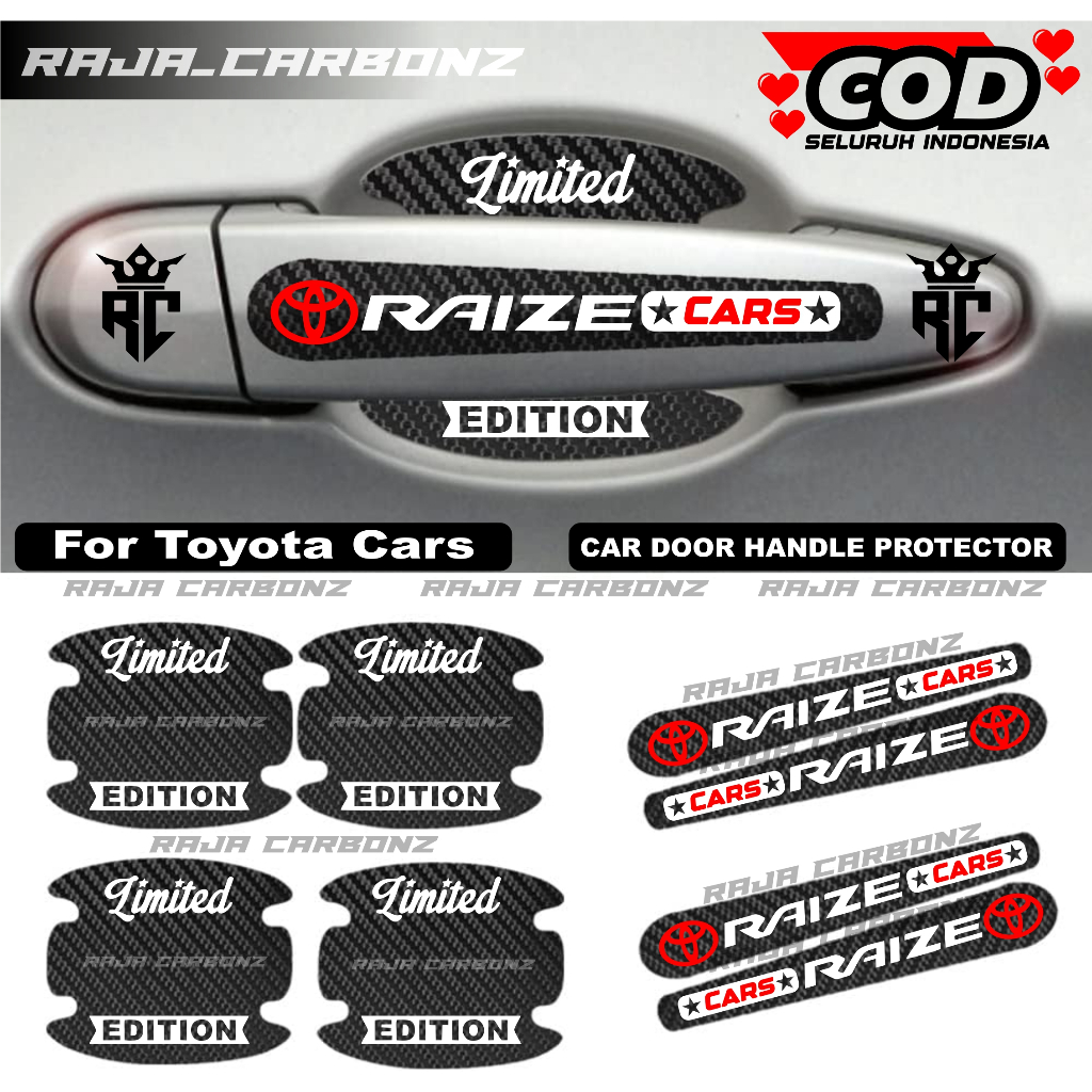 8Pcs Stiker Pelindung Gagang Pintu Mobil Toyota Raize Sticker Carbon Handle Toyota