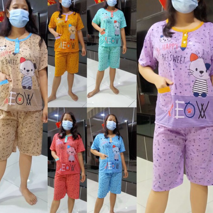 Hemat baju tidur wanita cantik set 34 BabyDoll bahan kaos tebal standart dewasa