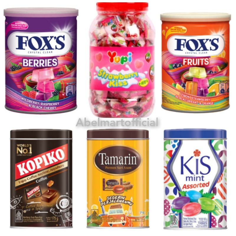 

ANEKA PERMEN KALENG / PERMEN FOX'S KALENG / CHUPA CHUPS LOLLIPOP KALENG / GOLDEN GINGER / YUPI TOPLES/ YUPI JAR/ KOPIKO KALENG / TAMARIN KALENG/ KIS MINT ASSORTED KALENG / PERMEN KOPIKO / PERMEN TAMARIN /PERMEN FOX'S / PERMEN KALENG