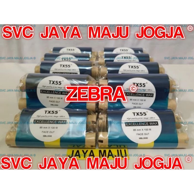 [ ZEBRA ]  TX55  85 MM  X  100 M  SONY  EXCELLENCE WAX - FACE OUT  ||  CORE ½" - DOUBLE CORE COAK  |