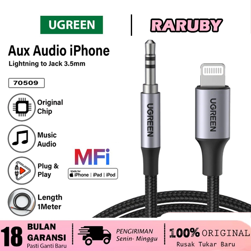 UGREEN Cable Audio MFI Lightning Male To 3.5MM Jack Aux Male Headphone Kabel Adapter iPad iPhone 11 