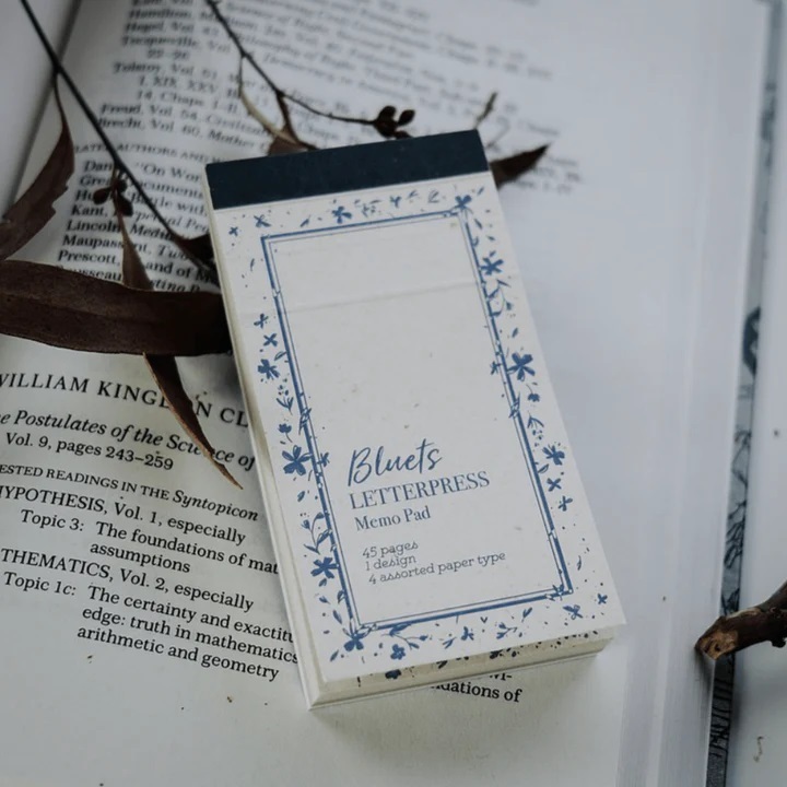 

Meow Illustration Letterpress Memo Pad - Bluets