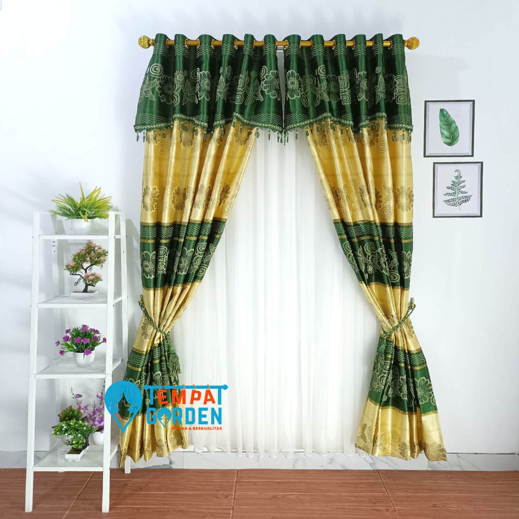 Gorden jendela gorden pintu penyekat ruangan minimalis motif prada bunga matahari Hijau