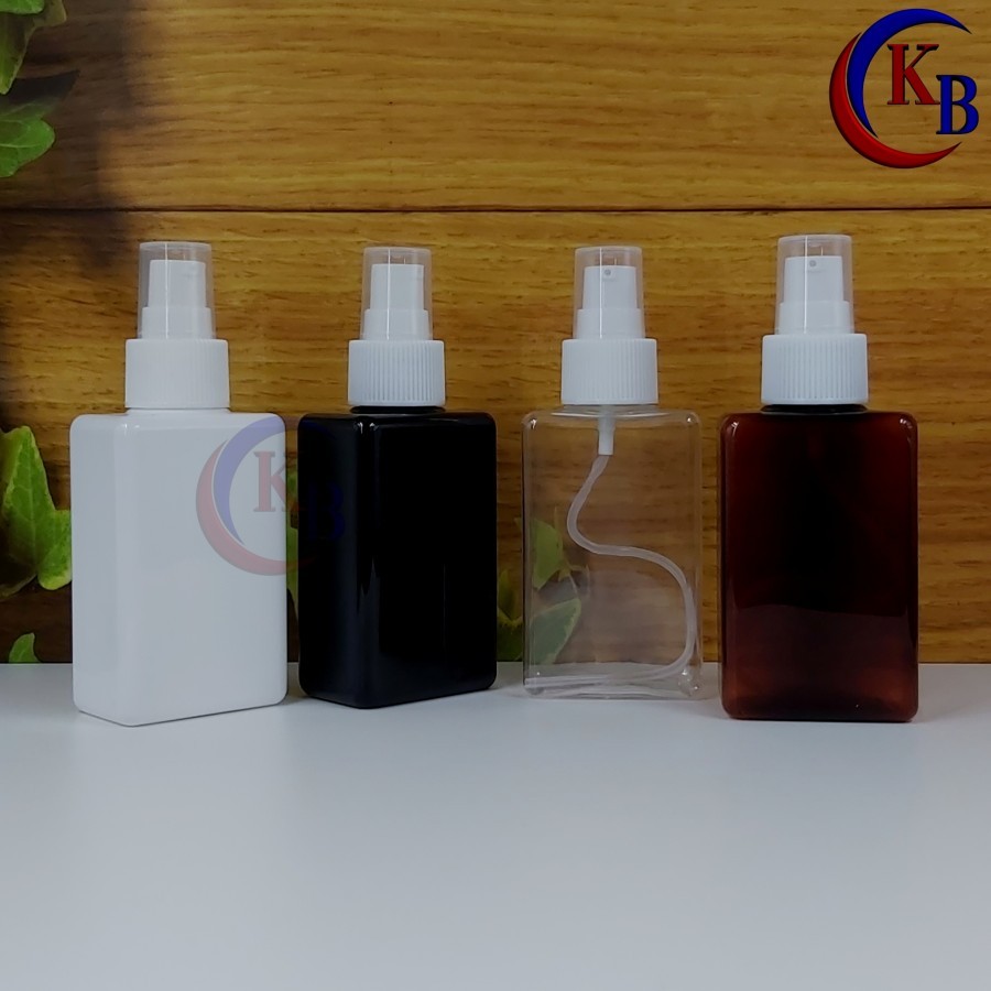 BOTOL KOTAK TREATMENT PUMP 100 ML GALF CAP PUTIH / BOTOL PLASTIK PET KOTAK 100ML