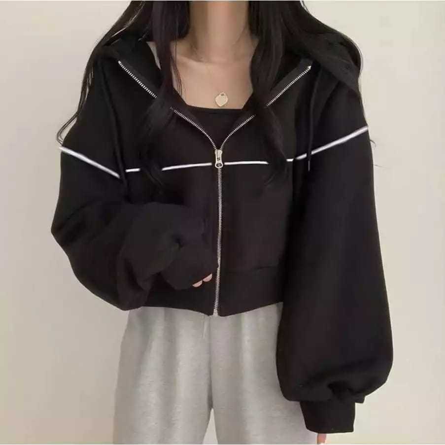 LILY ZIPPER CROOPE WANITA OVERSIZE - JACKET ZIPPER HOODIE CROP WANITA KOREA