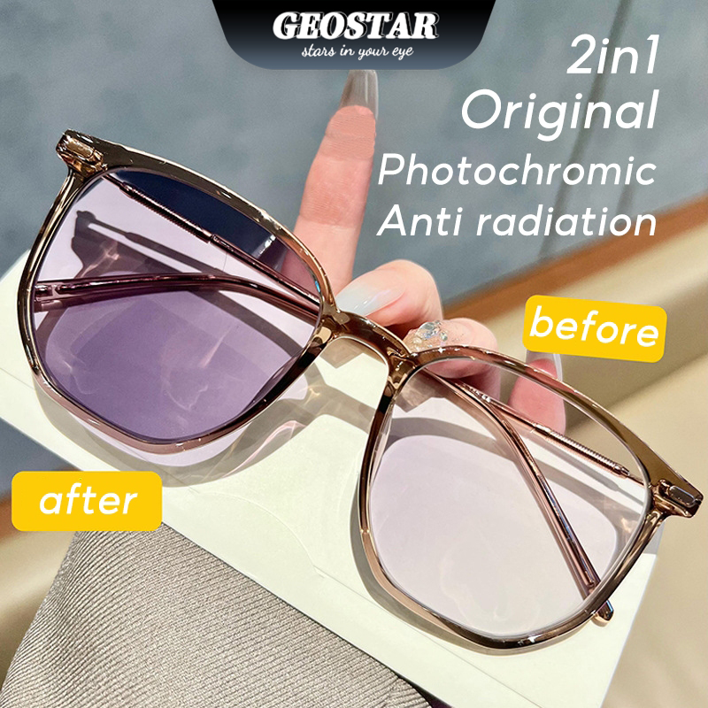 Kacamata Anti Radiasi Photocromic Fashion Untuk Wanita Pria Kacamata Optik Kompute