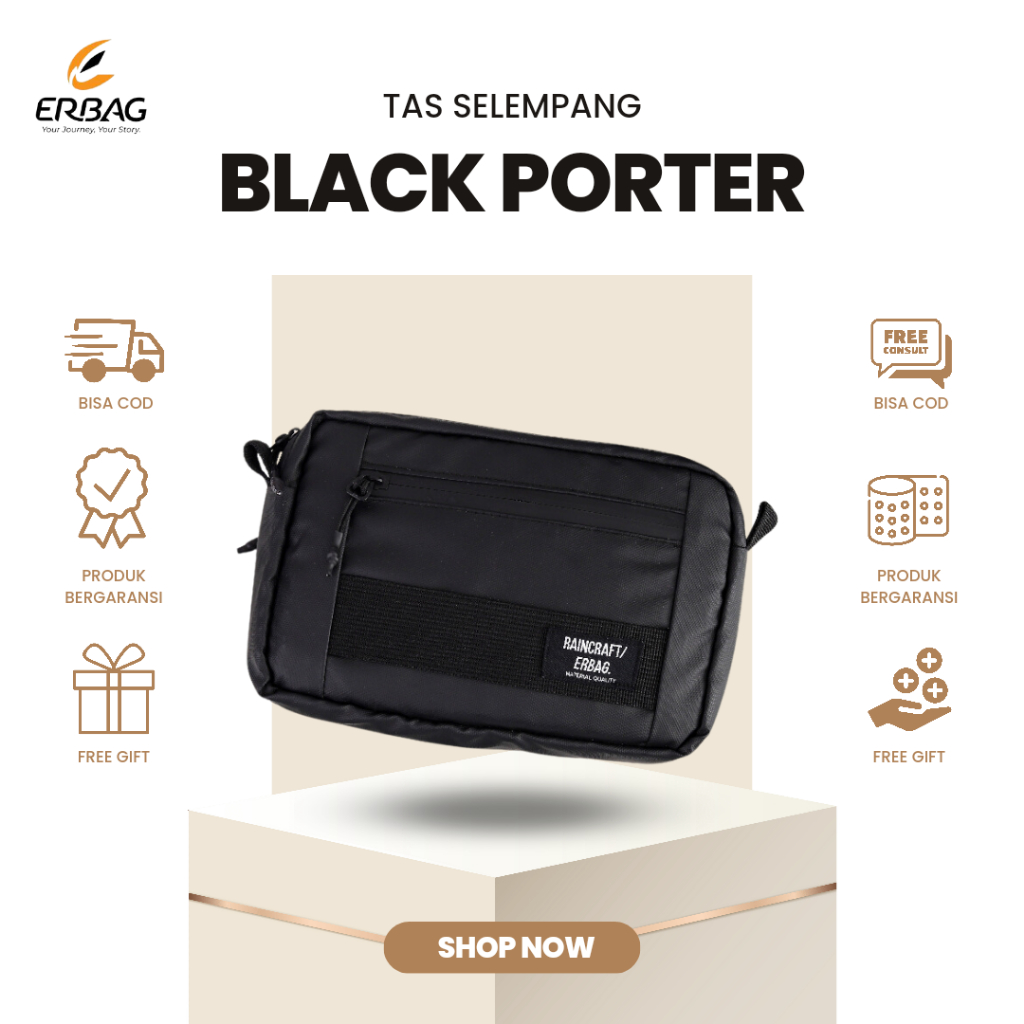 Tas Selempang Sling Bag Pria Anti Air Waterproof - Erbag Black Porter