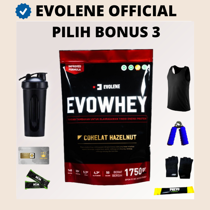 

Whey Protein Coklat 1750gr/50 Sachet Free Shaker Defisit kalori Evolene Evoline Evolen