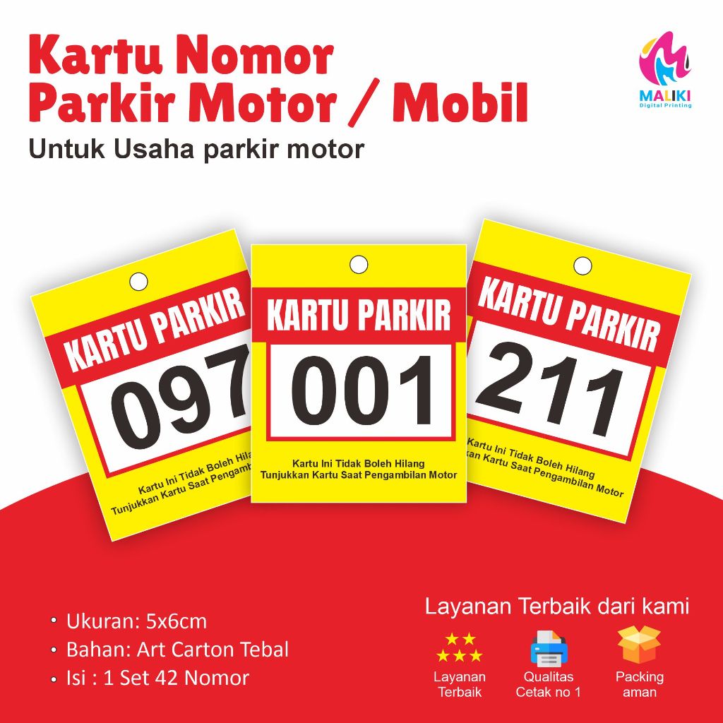 

Kartu Parkir Mobil / Kartu Parkir Motor (ISI SATU SET 47 PCS)