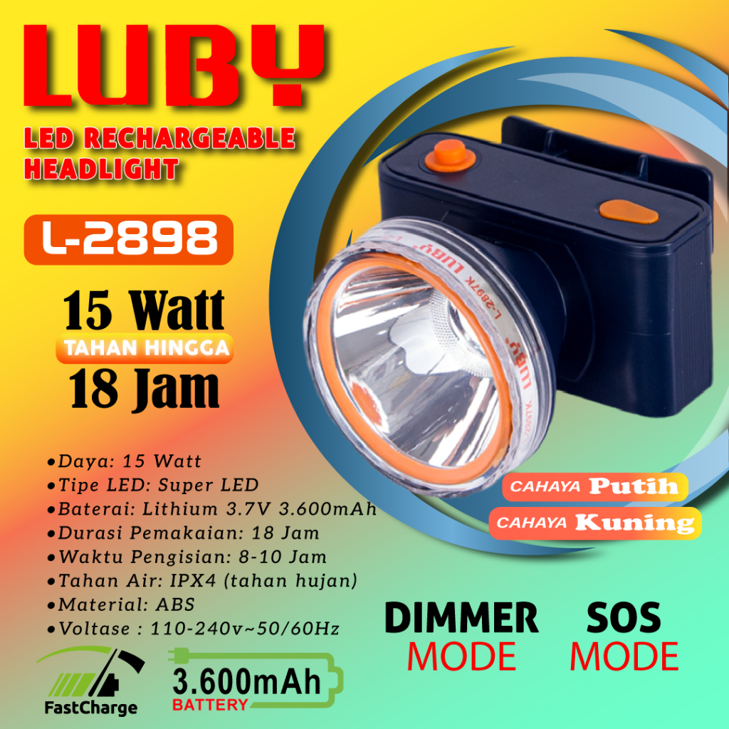 Senter Kepala Original Luby Type Terbaru L-2898 / Luby 2898